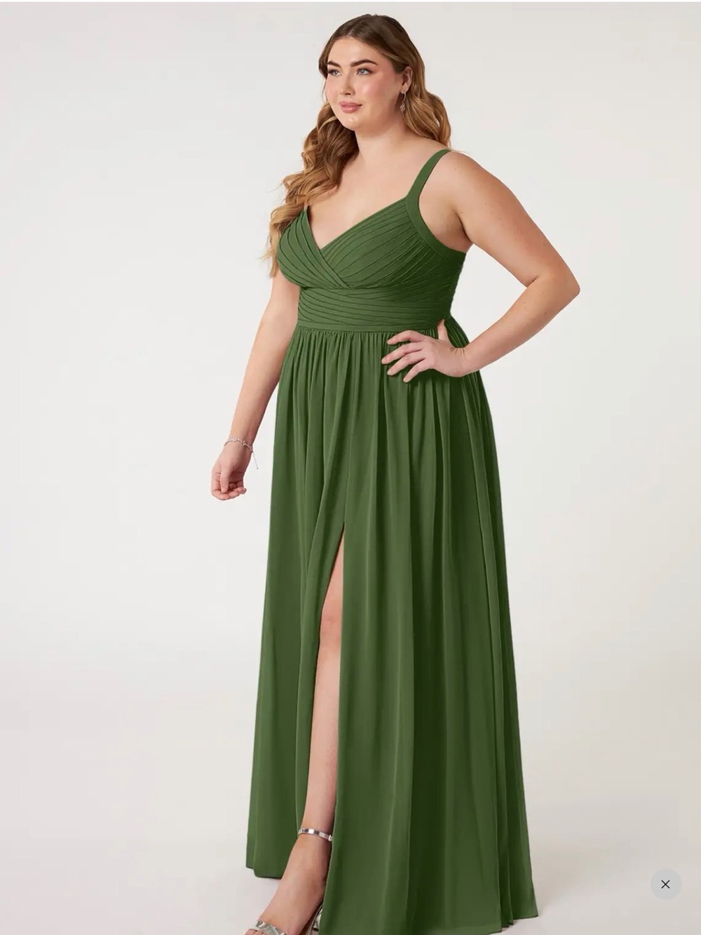 Azazie Olive Green V-Neck Maxi Dress with Front Slit- Bridesmaid Dress